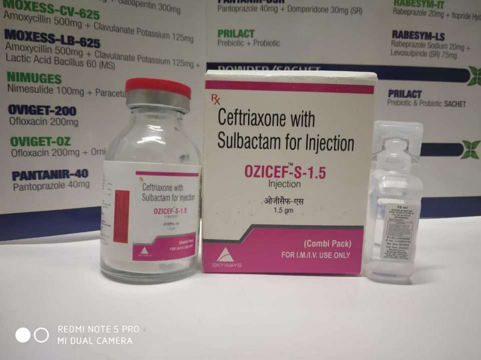 ceftriaxone 1gm., sulbactum 500 mg.