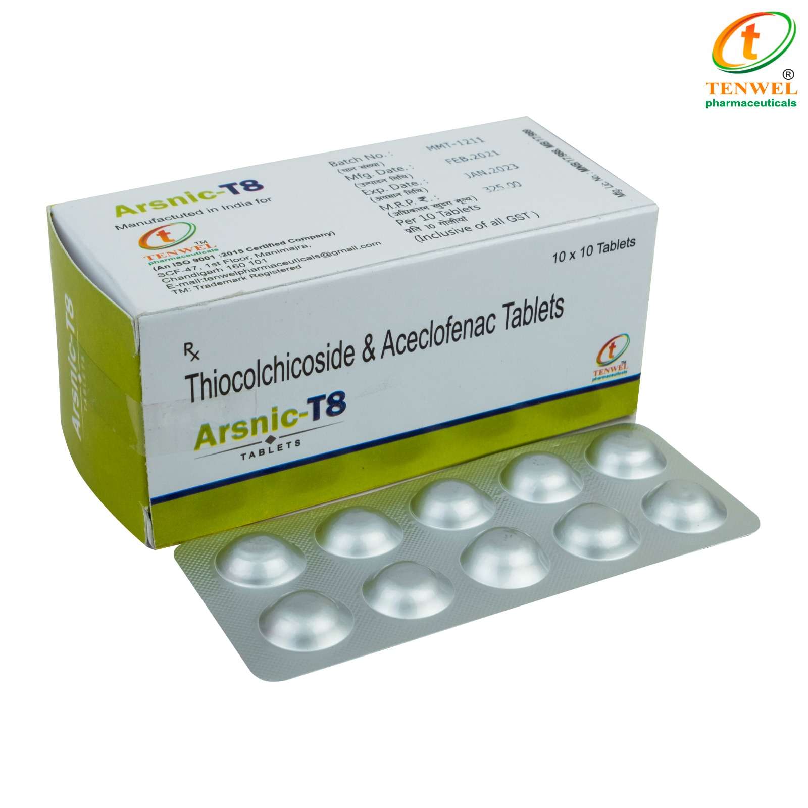 aceclofenac 100mg + thiocolchicoside 8mg tab