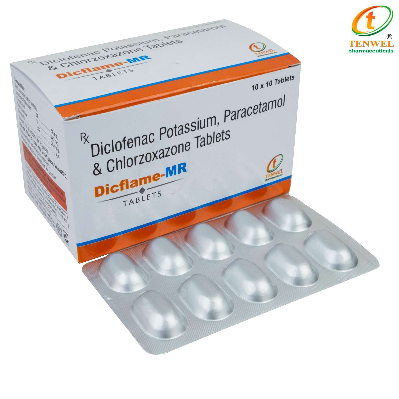 diclofenac potassium 50mg + paracetamol 325mg + chlorzoxazone 250mg