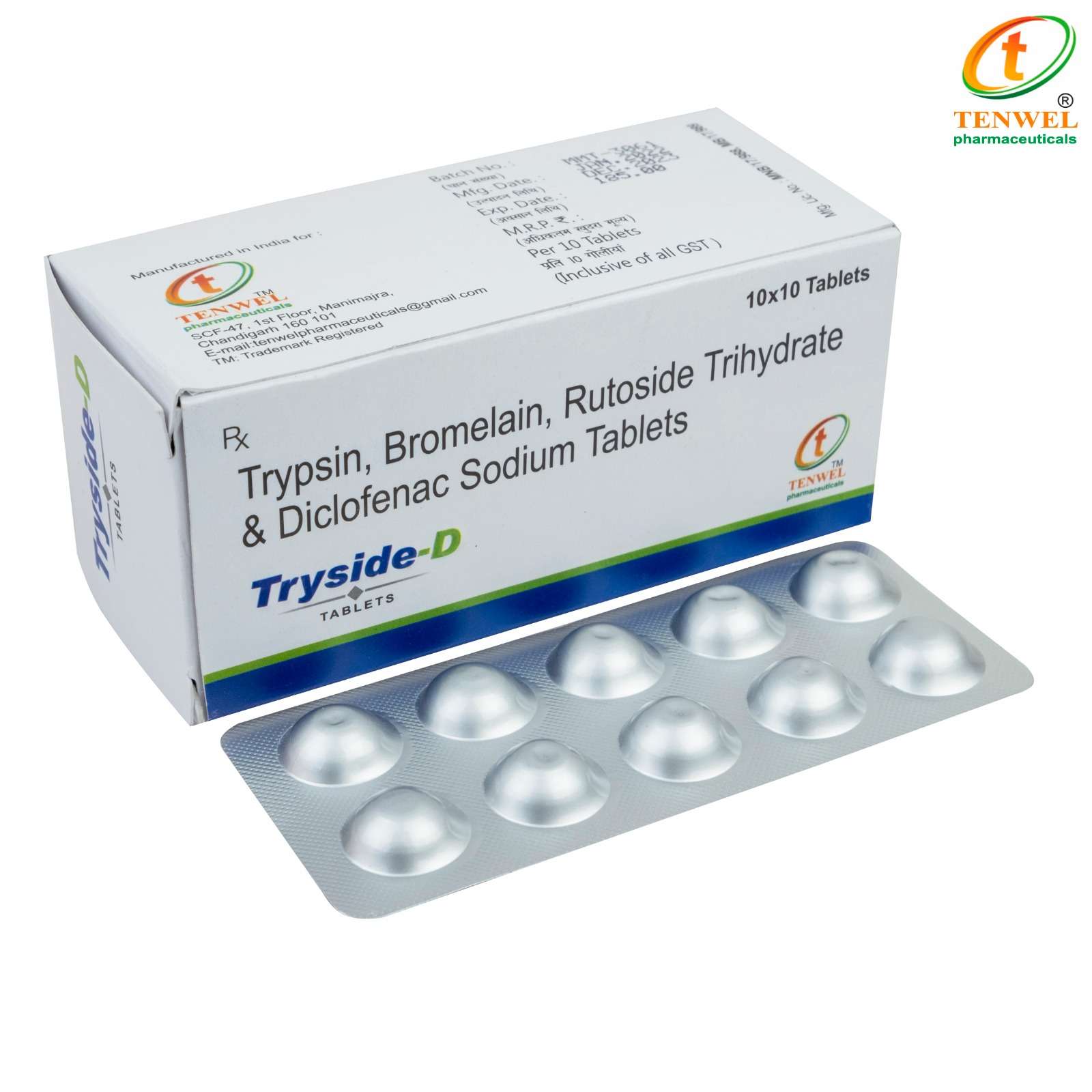 trypsin 48mg + bromelain 90mg + rutoside trihydrate 100mg + diclofenac 50mg