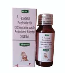 paracetamol 125 mg + phenylephrine 5 mg + chlorpheniramine maleate1 mg + sodium citrate 60 mg +menthol 1 mg